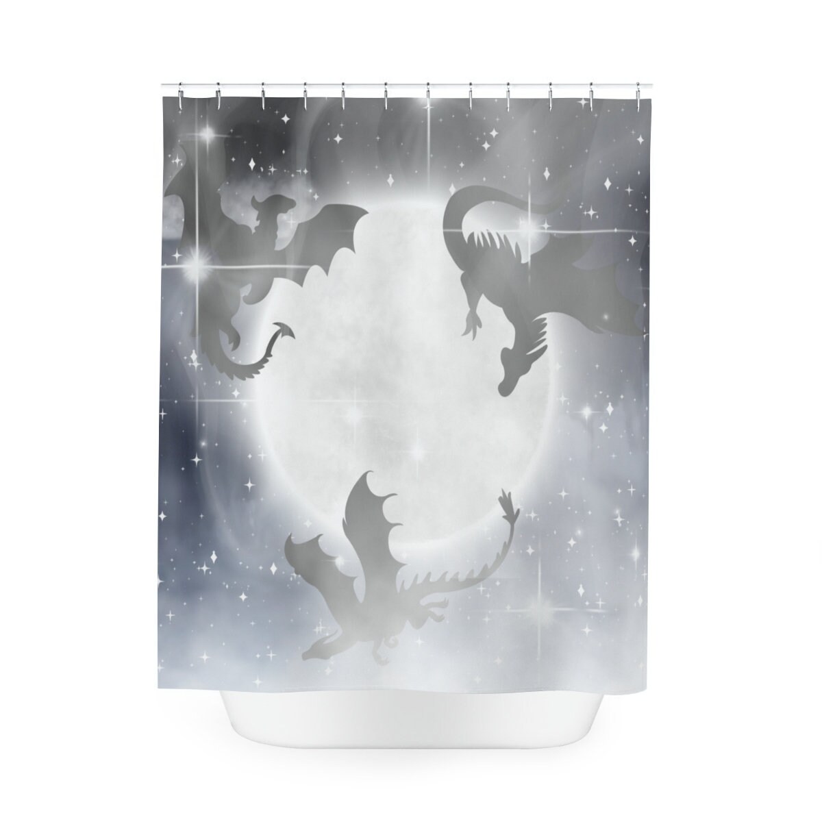 Whimsical Dragon Shower Curtain Featuring Moons And Stars For A Mythical Bathroom - Image 2