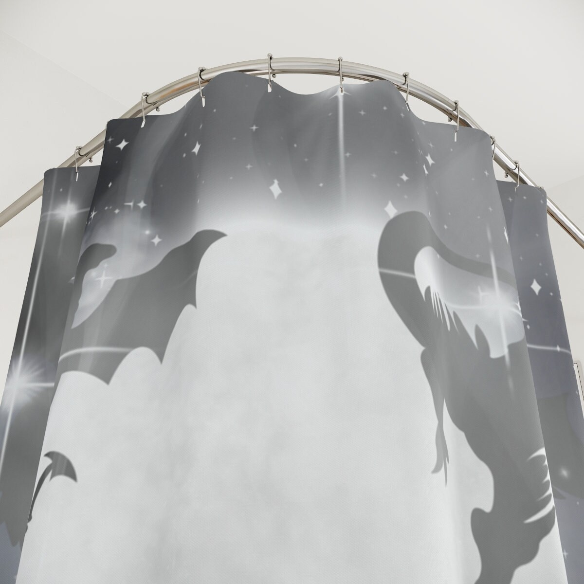Whimsical Dragon Shower Curtain Featuring Moons And Stars For A Mythical Bathroom - Image 3