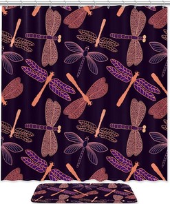 Whimsical Dragonfly Pattern Shower Curtain for a Nature-Inspired Bathroom