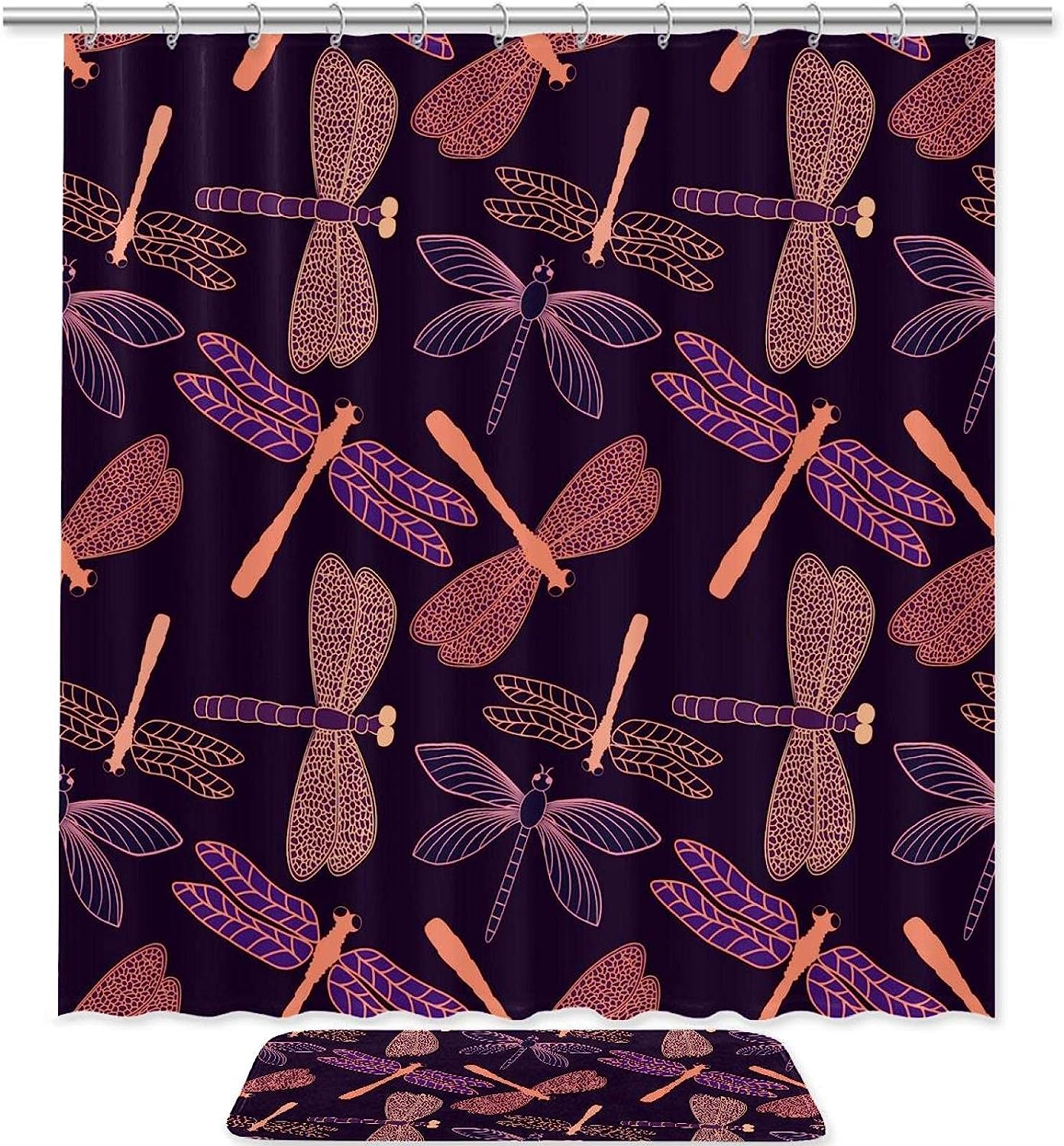Whimsical Dragonfly Pattern Shower Curtain for a Nature-Inspired Bathroom