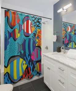 Whimsical Fish Shower Curtain for Colorful Tropical Bathroom Decor