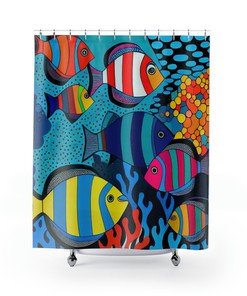 Whimsical Fish Shower Curtain for Colorful Tropical Bathroom Decor