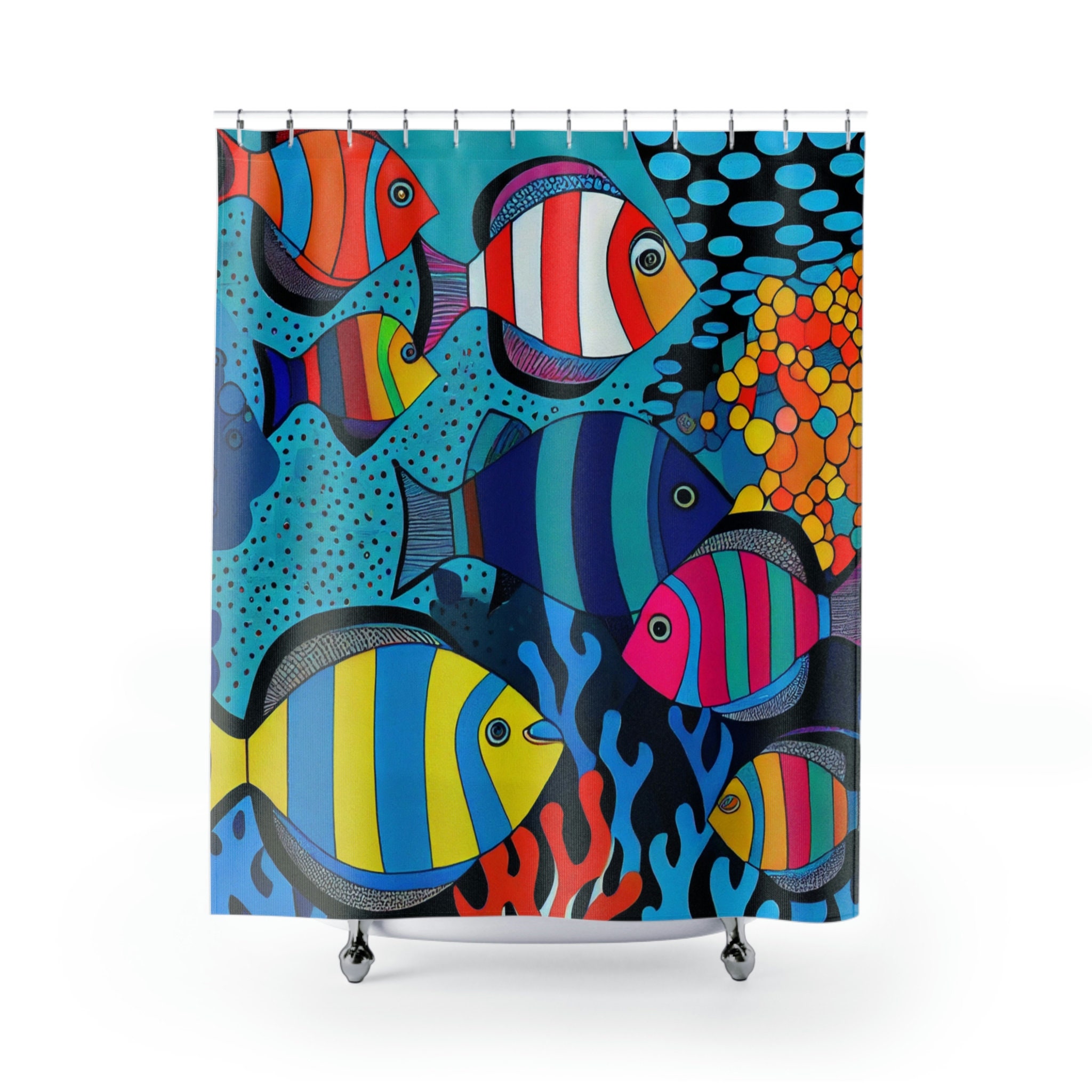 Whimsical Fish Shower Curtain for Colorful Tropical Bathroom Decor