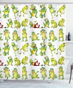 Whimsical Frog Poses Baby Shower Curtain For Fun Bathroom Decor