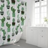Whimsical Green Cactus on White Wood Print Shower Curtain for Botanical Bathroom Decor 