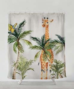 Whimsical Jungle Nature and Giraffe Shower Curtain for Bohemian Home Decor