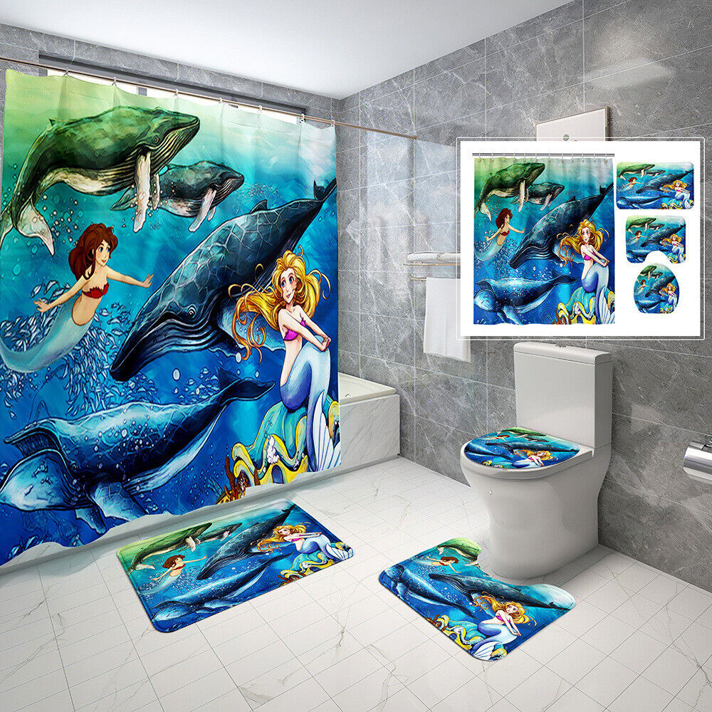 Whimsical Marine Whale Mermaid Waterproof Shower Curtain for Your Bathroom