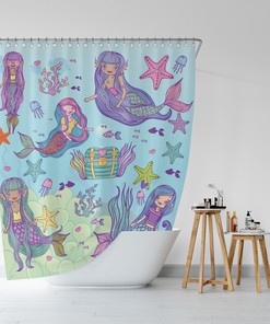 Whimsical Mermaid Anime Shower Curtain - Cute And Retro Bathroom Decor