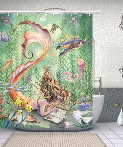 Whimsical Mermaid Reading A Book Shower Curtain for Your Bathroom 