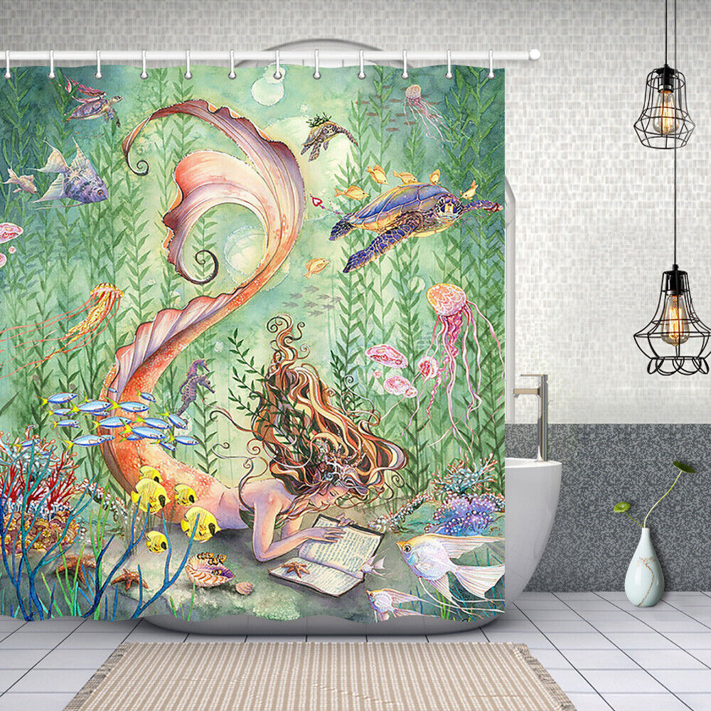 Whimsical Mermaid Reading A Book Shower Curtain for Your Bathroom