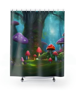 Whimsical Mushroom Forest Shower Curtain for Nature-Inspired Bathroom Decor 