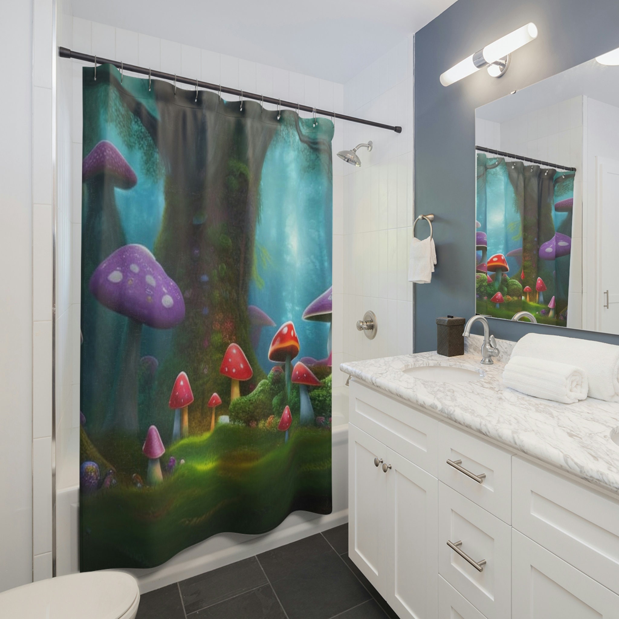 Whimsical Mushroom Forest Shower Curtain for Nature-Inspired Bathroom Decor