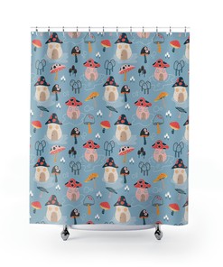 Whimsical Mushroom Houses Shower Curtain - Perfect for Playful Bathroom Decor