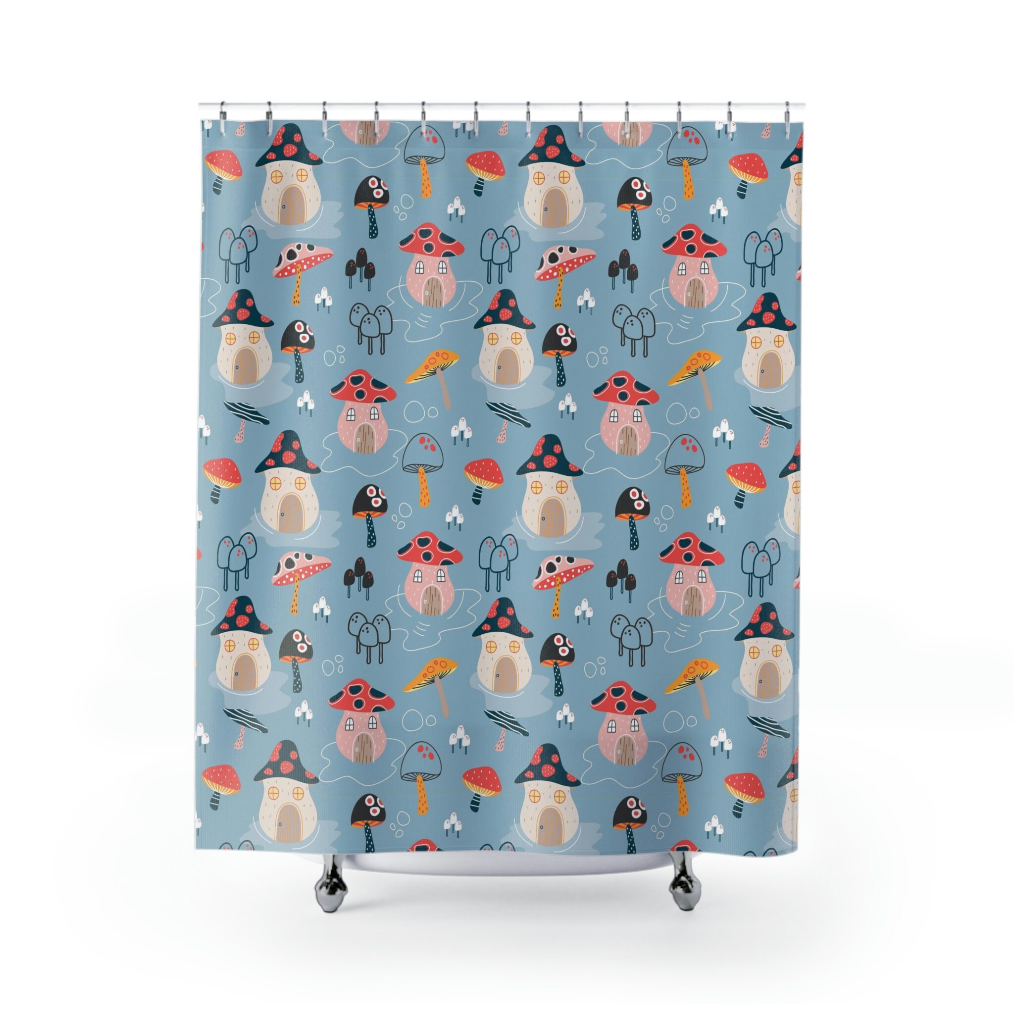 Whimsical Mushroom Houses Shower Curtain - Perfect for Playful Bathroom Decor