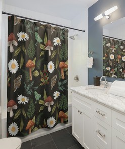 Whimsical Mushroom Shower Curtain, Botanical Theme for Bathroom