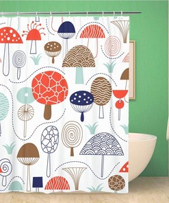 Whimsical Mushrooms Toadstool Forest Pattern Shower Curtain