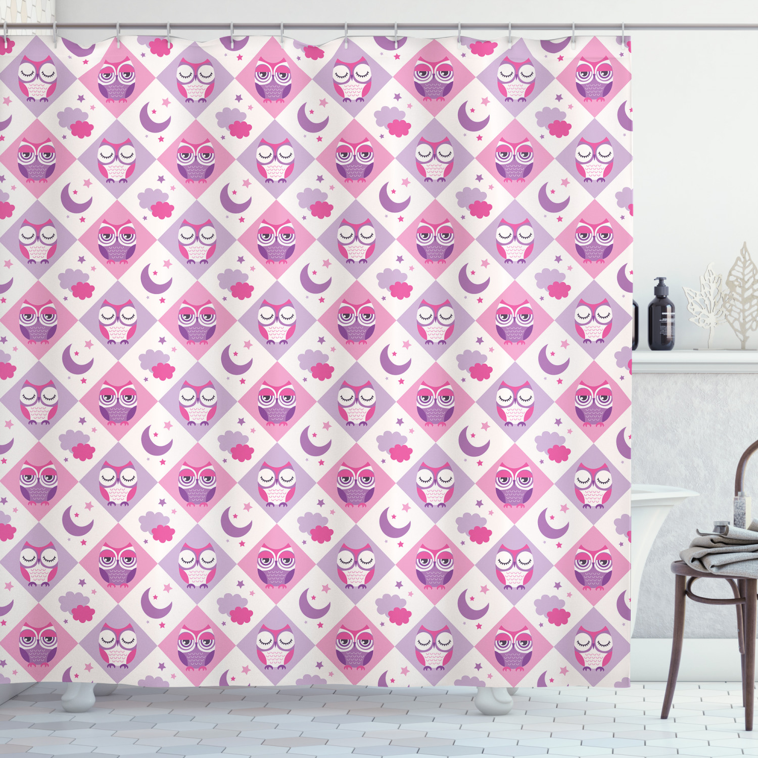 Whimsical Owl and Clouds Shower Curtain for a Cute and Dreamy Bathroom