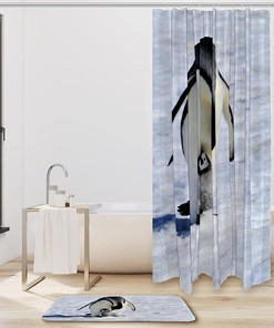 Whimsical Penguin Family Bath Curtain, Waterproof Shower Curtain