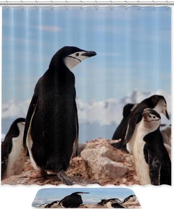 Whimsical Penguin Print Shower Curtain, Decorative Bathroom Curtain