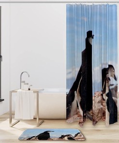 Whimsical Penguin Print Shower Curtain, Decorative Bathroom Curtain