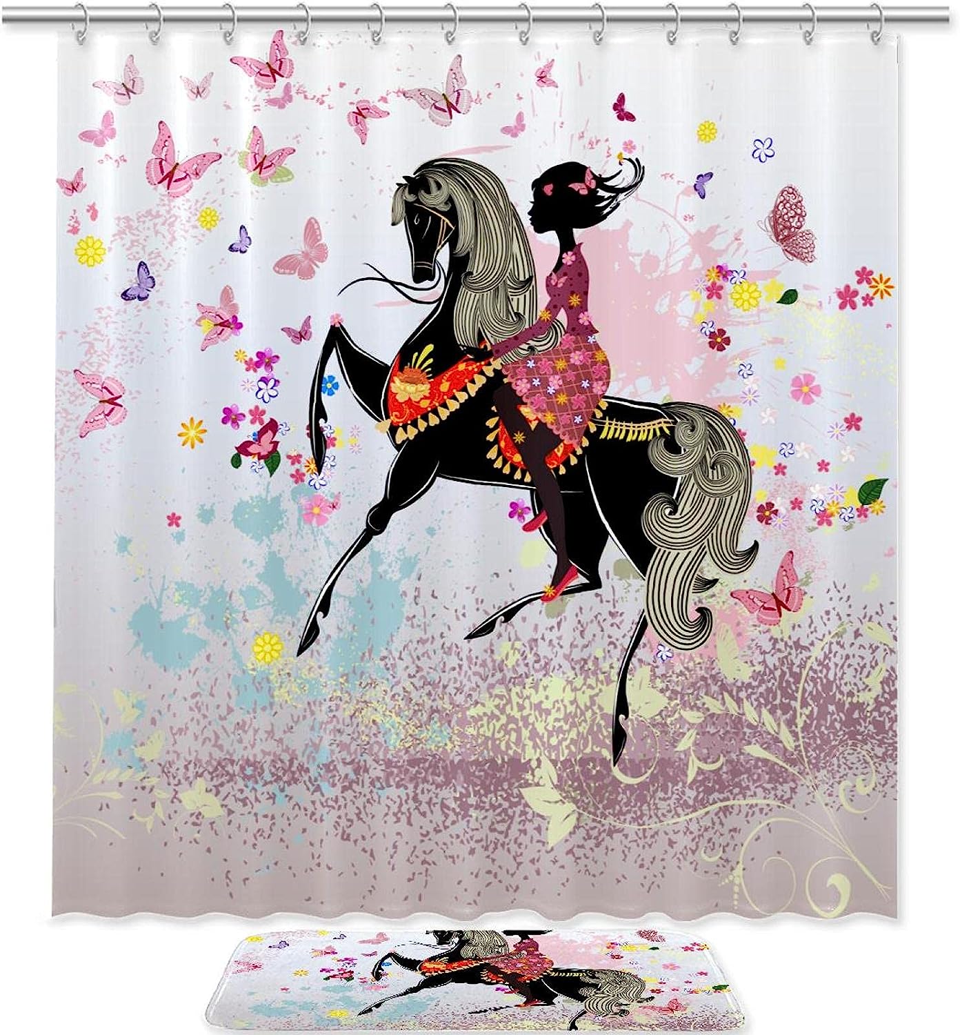 Whimsical Pink Butterfly and Floral Girl Shower Curtain for Fantasy Bathroom Decor