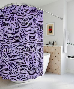 Whimsical Purple Mermaid Shower Curtain- Abstract Art Design Print for Kids Bathroom 