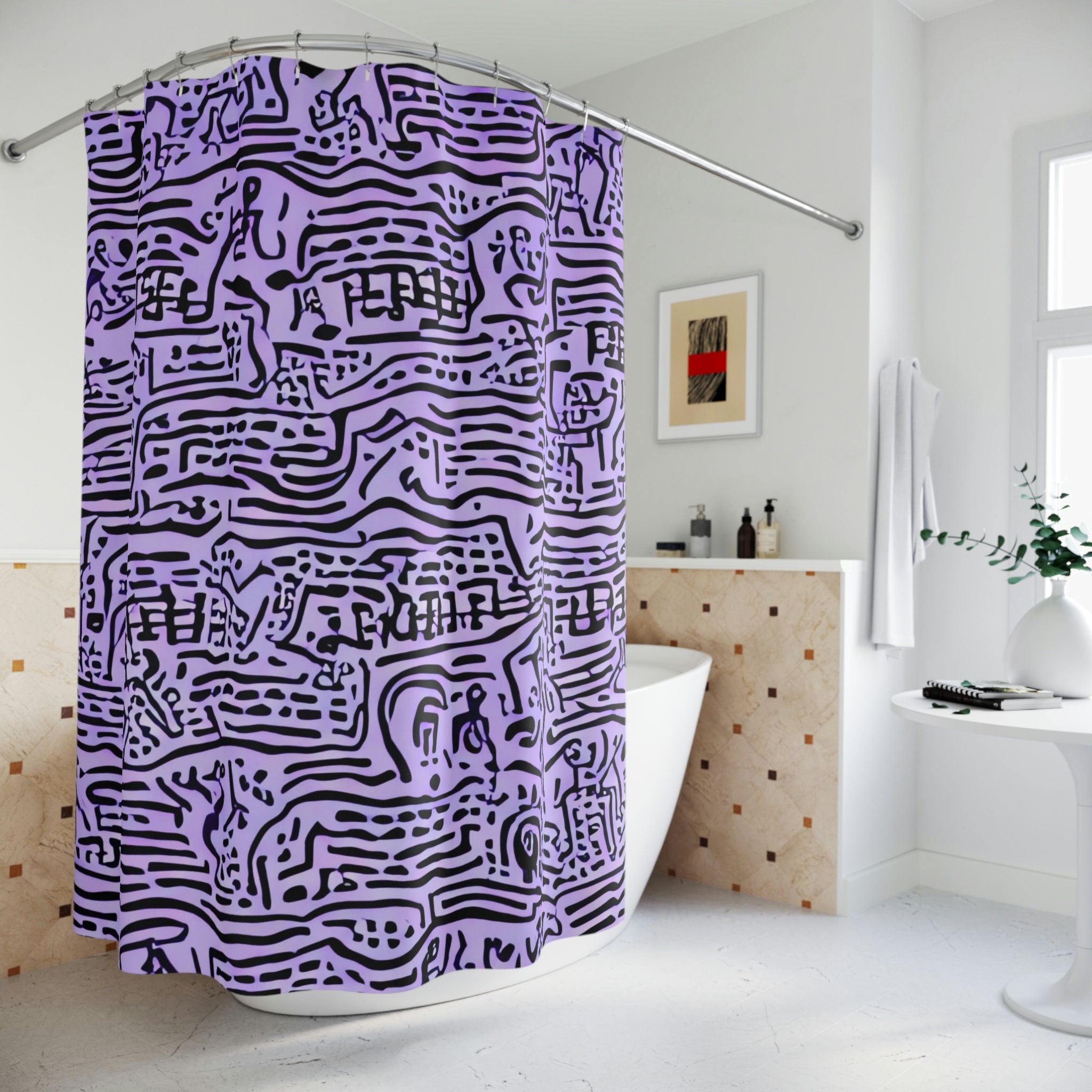 Whimsical Purple Mermaid Shower Curtain- Abstract Art Design Print for Kids Bathroom