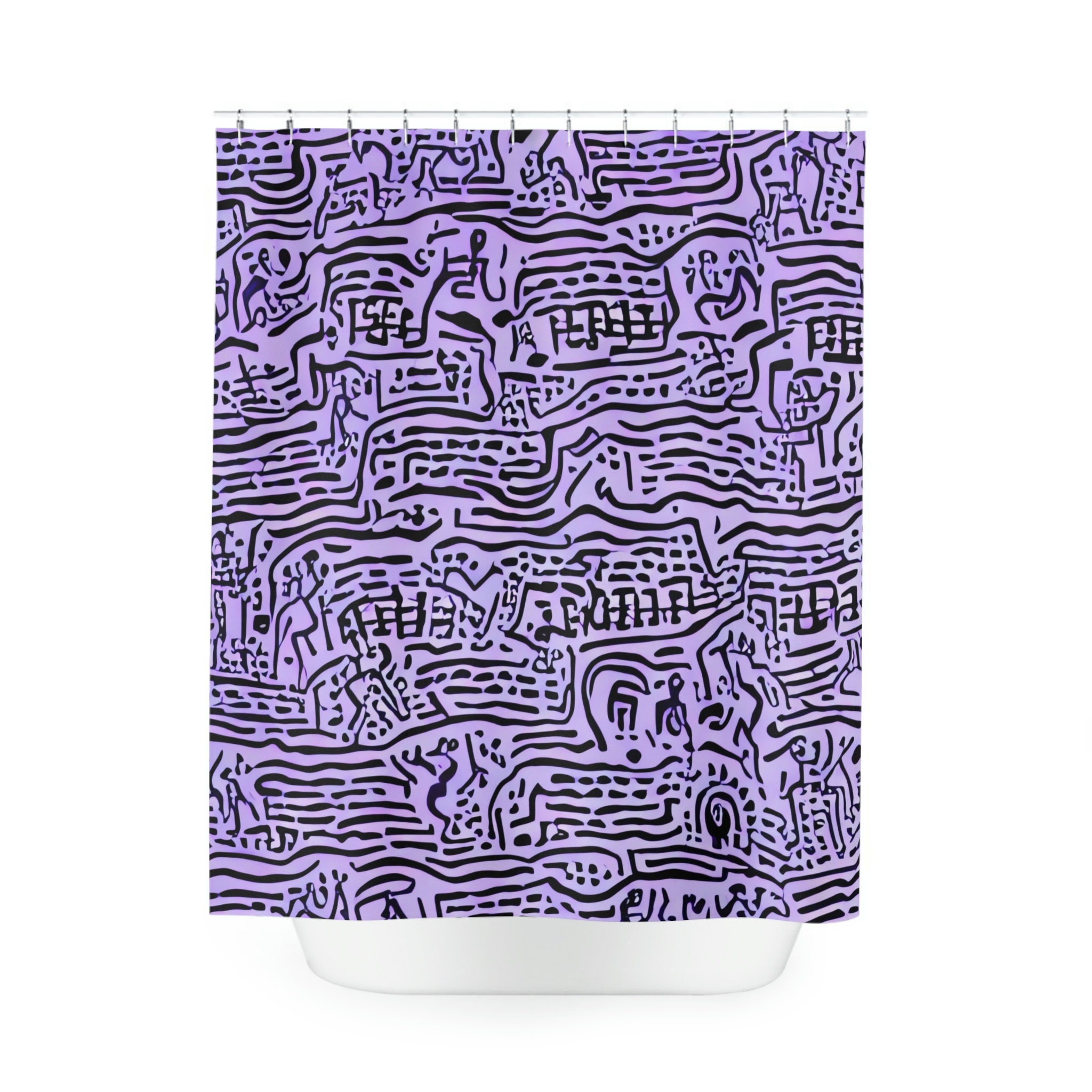 Whimsical Purple Mermaid Shower Curtain- Abstract Art Design Print for Kids Bathroom
