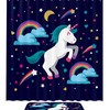 Whimsical Rainbow Cartoon Shower Curtain with Unicorn, Stars, and Moons for Your Bathroom
