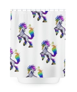 Whimsical Rainbow Unicorn Shower Curtain with Colorful Fabric Design for Kids Bathroom