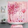 Whimsical Red Heart Tree Elf Balloon Shower Curtain for Valentine's Day