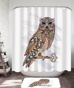Whimsical Shower Curtain with Multi-Colored Owl Print Perfect for a Playful Bathroom Decor