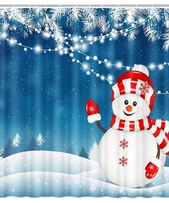 Whimsical Snowman and Snowflakes Print Fabric Shower Curtain Waterproof for Bathroom Decor