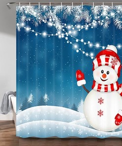 Whimsical Snowman and Snowflakes Print Fabric Shower Curtain Waterproof for Bathroom Decor