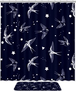 Whimsical Swallow Bird Vector Shower Set With Modern Designs And Bath Accessories