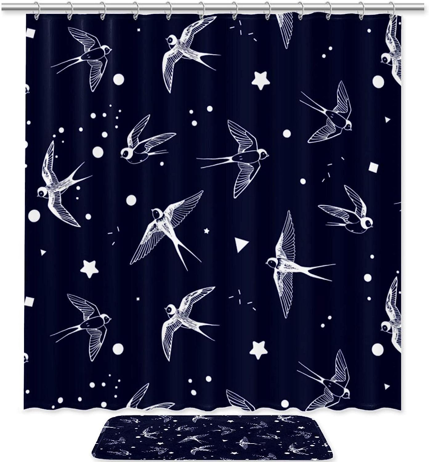 Whimsical Swallow Bird Vector Shower Set With Modern Designs And Bath Accessories