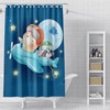 Whimsical Teddy Bear Flying in Jet Blue Shower Curtain for Kids, Maximalist Bath Decor