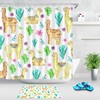 Whimsical Watercolor Alpaca Llama and Cactus Floral Shower Curtain