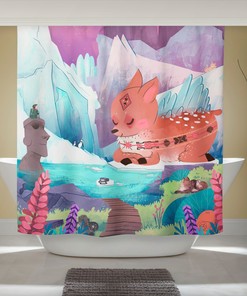Whimsical Winter Penguin Art Patagonia Shower Curtain for Nature and Travel Lovers