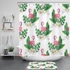 Whimsical and Fun Pink Flamingo Shower Curtain with Tropical Plants and Flowers for Playful Bathroom Decor