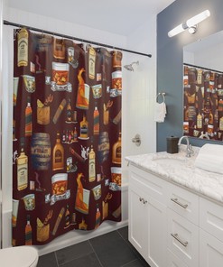 Whiskey Print Shower Curtain - Gift for Whiskey Lovers, Whiskey Pattern Bathroom Decor, Home Decor