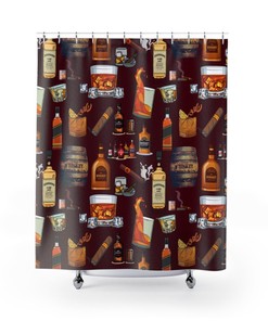 Whiskey Print Shower Curtain - Gift for Whiskey Lovers, Whiskey Pattern Bathroom Decor, Home Decor