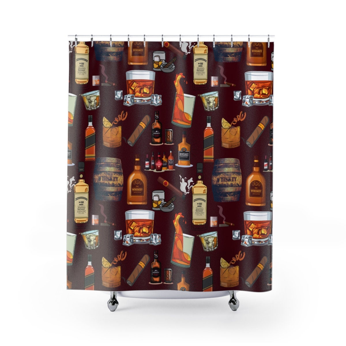 Whiskey Print Shower Curtain - Gift for Whiskey Lovers, Whiskey Pattern Bathroom Decor, Home Decor