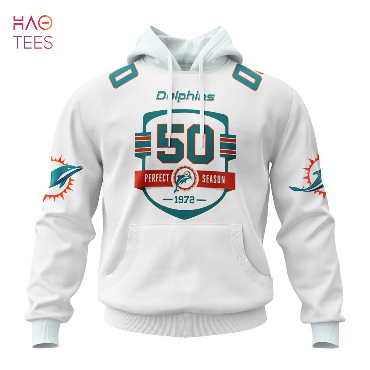 White 3D Hoodie - 50Th Anniversary Of Miami Dolphins Perfect Season