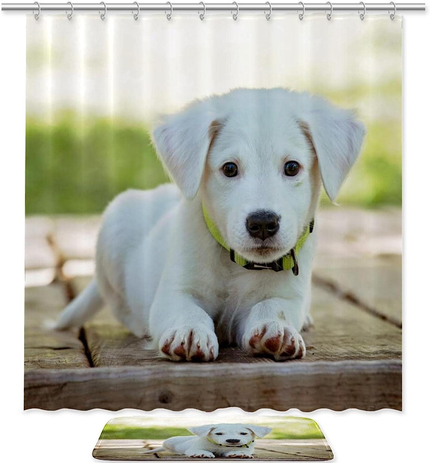 White Adorable Puppy Dog Waterproof Shower Curtain, Charming Bathroom Accessory