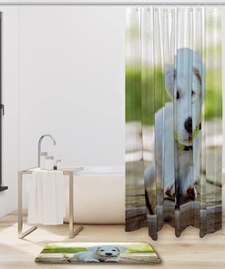 White Adorable Puppy Dog Waterproof Shower Curtain, Charming Bathroom Accessory