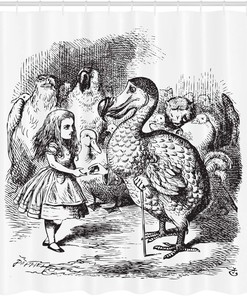 White And Black Alice In Wonderland Shower Curtain With Dodo Animal Adventures Big Bird Sketch Theme