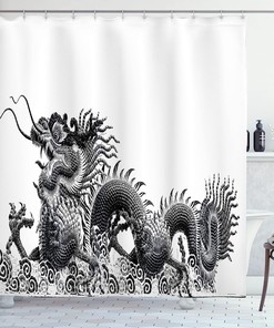 White And Black Fantasy Dragon Shower Curtain - Chinese Symbol Strength Luck Powers, Cloth Fabric Bathroom Decors