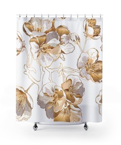 White And Gold Floral Rose Shower Curtain By Designer - A Chic And Elegant Addition For Your Bathroom