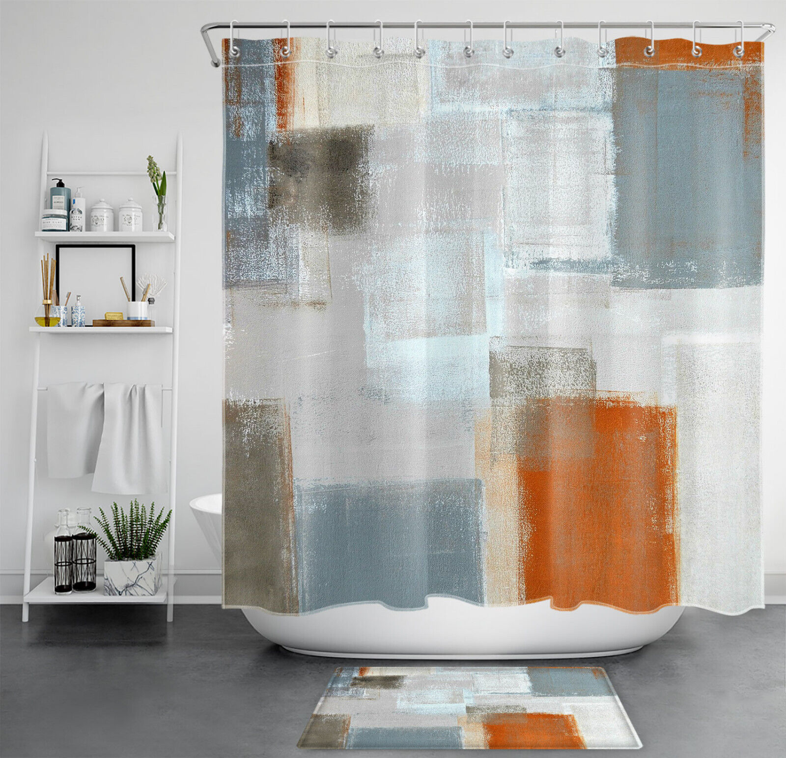 White And Grey Geometric Pattern Shower Curtain For A Minimalist Bathroom